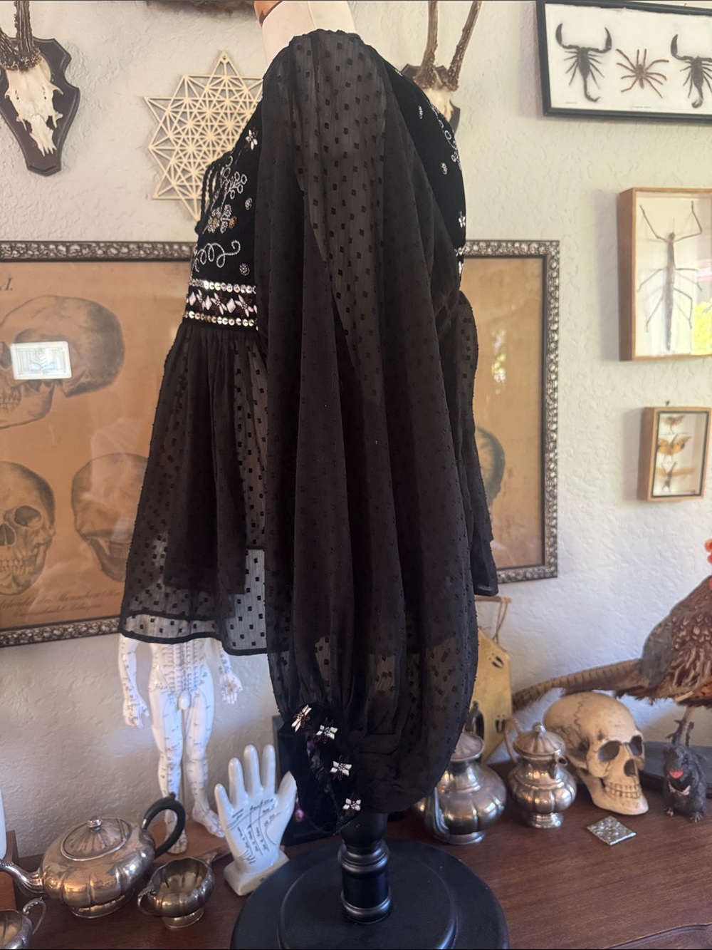 Forever 21 Black Embroidered Sheer Tie-Front Blouse - Picture 2 of 7